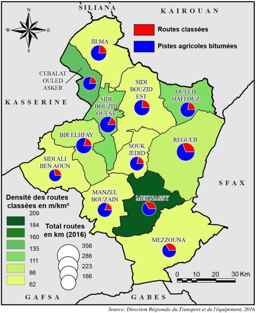 Carte routière du gouvernorat de Sidi Bouzid