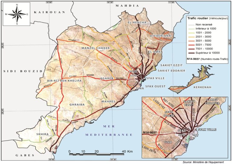 Carte routière du gouvernorat de Sfax