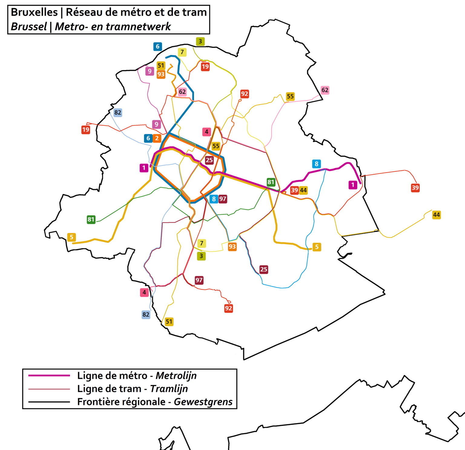 Plan du système de tramway de Bruxelles