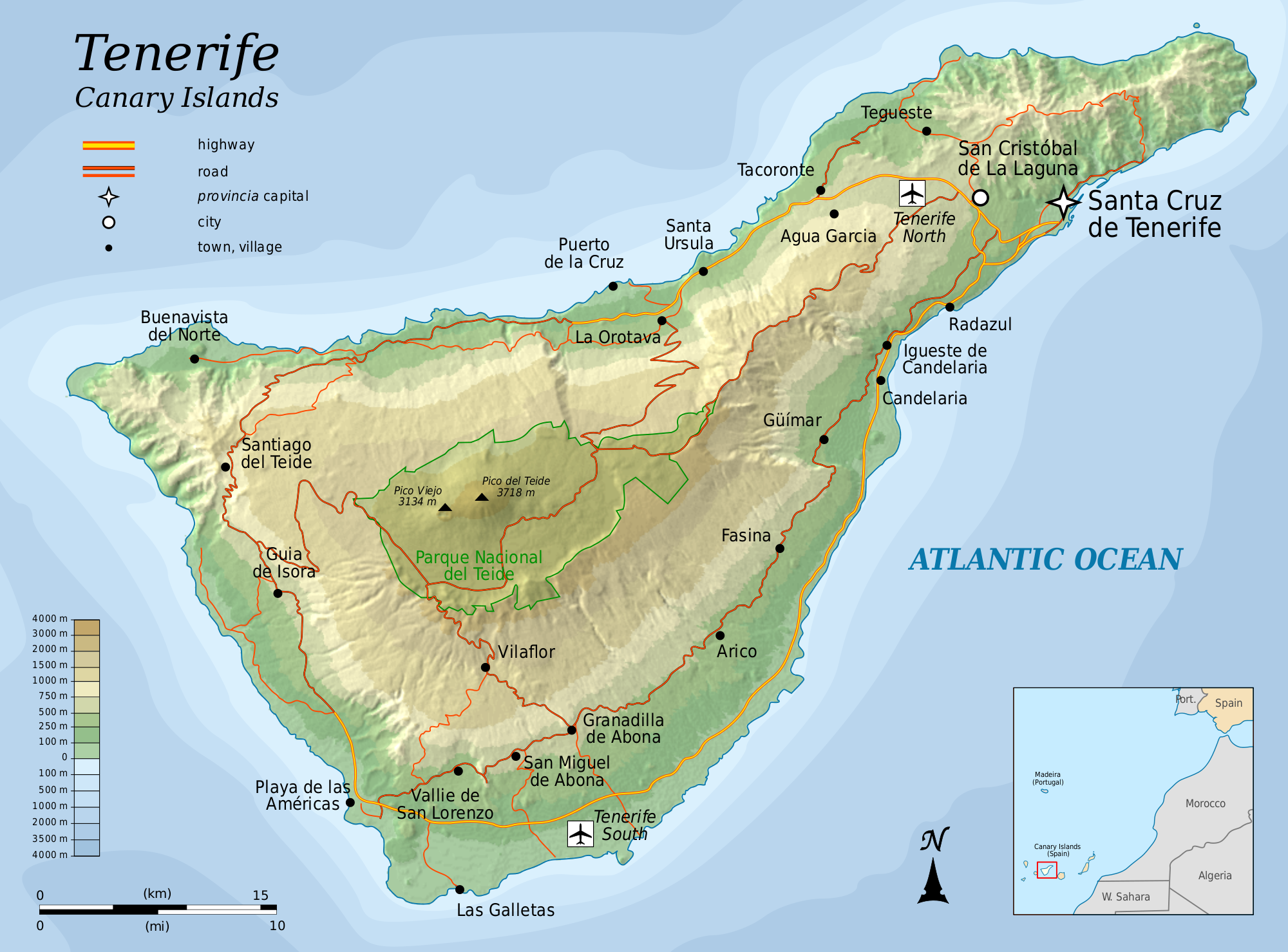 Tenerife Island topographic map 2010 - Full size