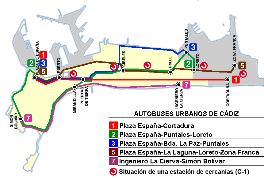 Líneas de autobús urbano de Cádiz 2009 Tamaño completo Gifex