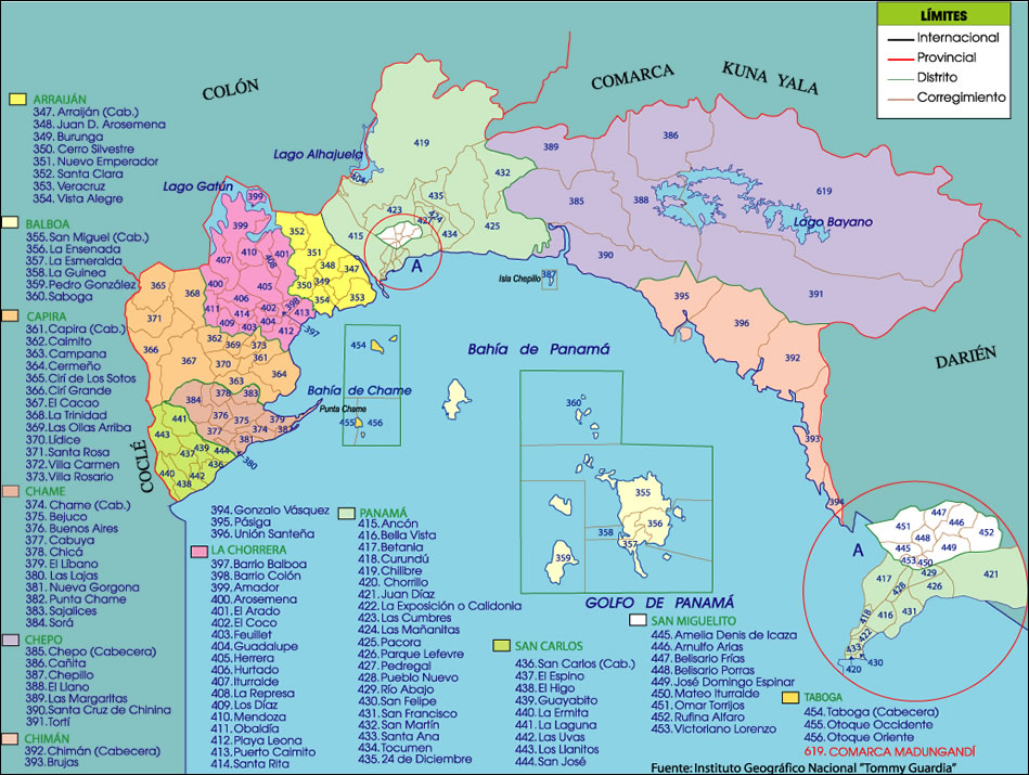 Political map of the Panamá Province Full size