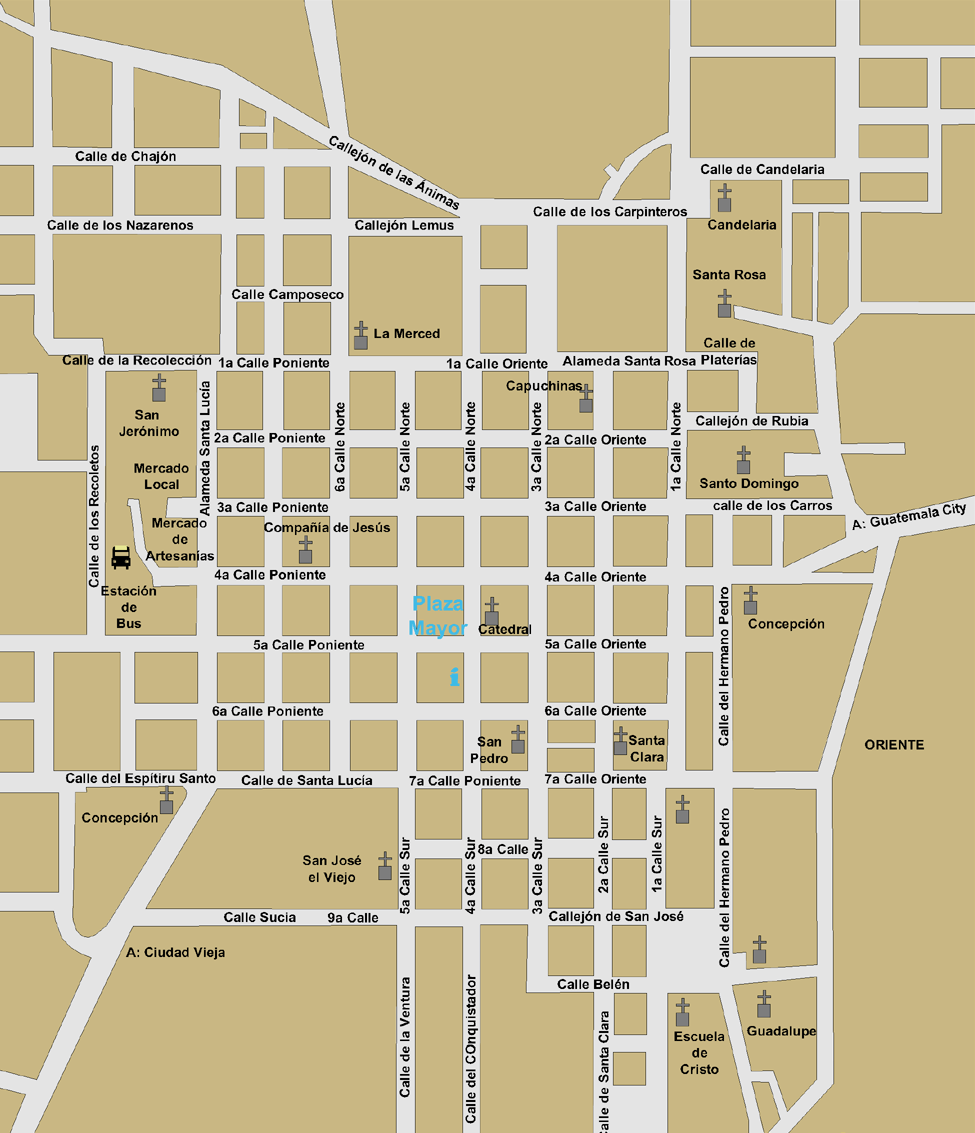 Mapa de Antigua Guatemala - Tamaño completo