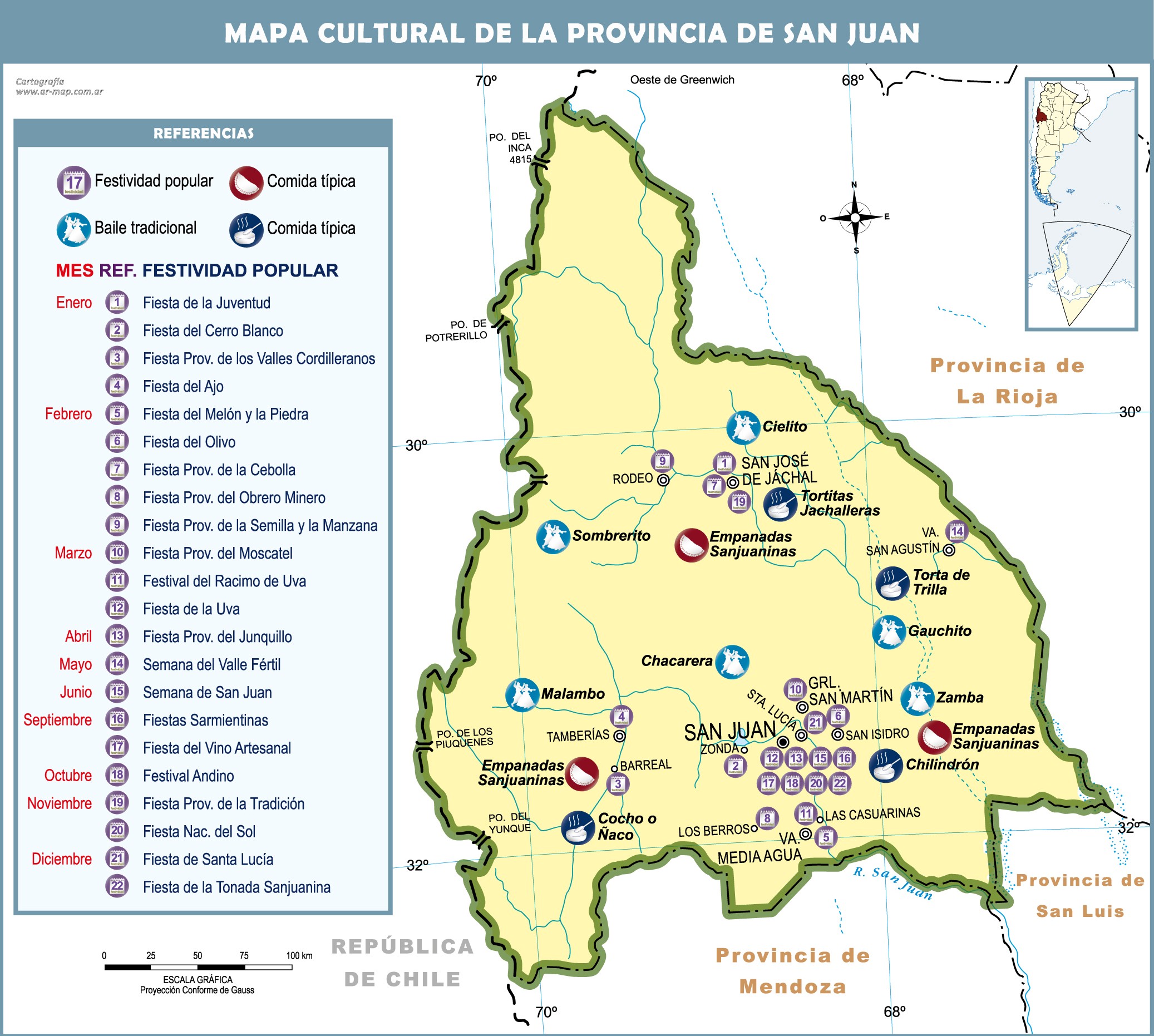 Cultural Map Of The Province Of San Juan Argentina Gifex