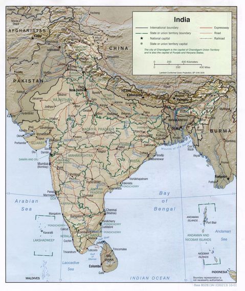 Mapa Físico de India 2001 Gifex