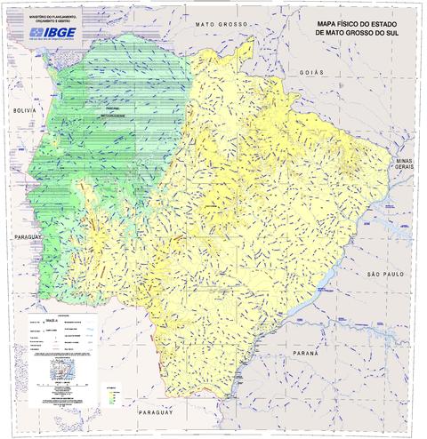 Mapa físico del Estado de Mato Grosso del Sur Gifex