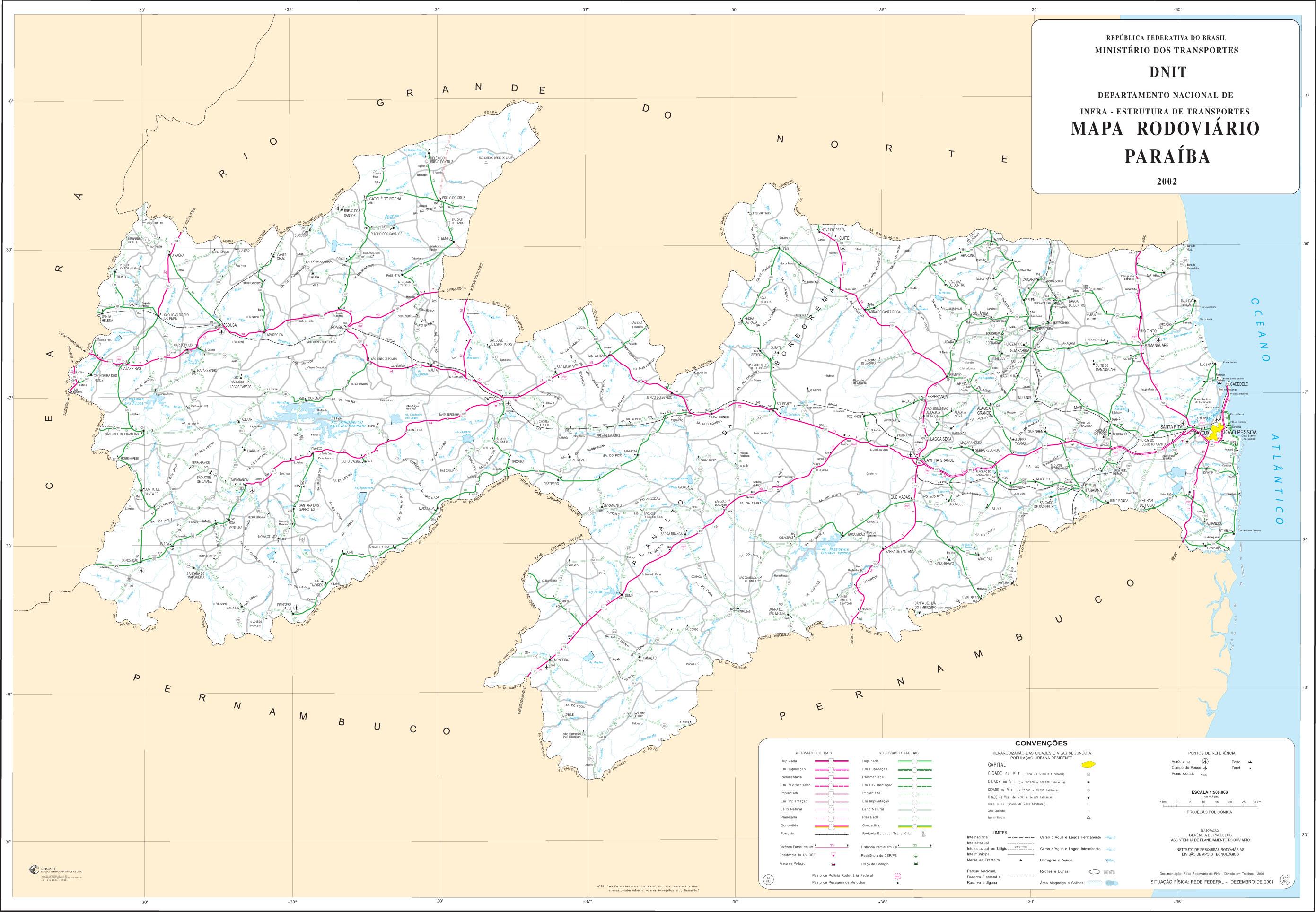 Paraíba State Road Map, Brazil 