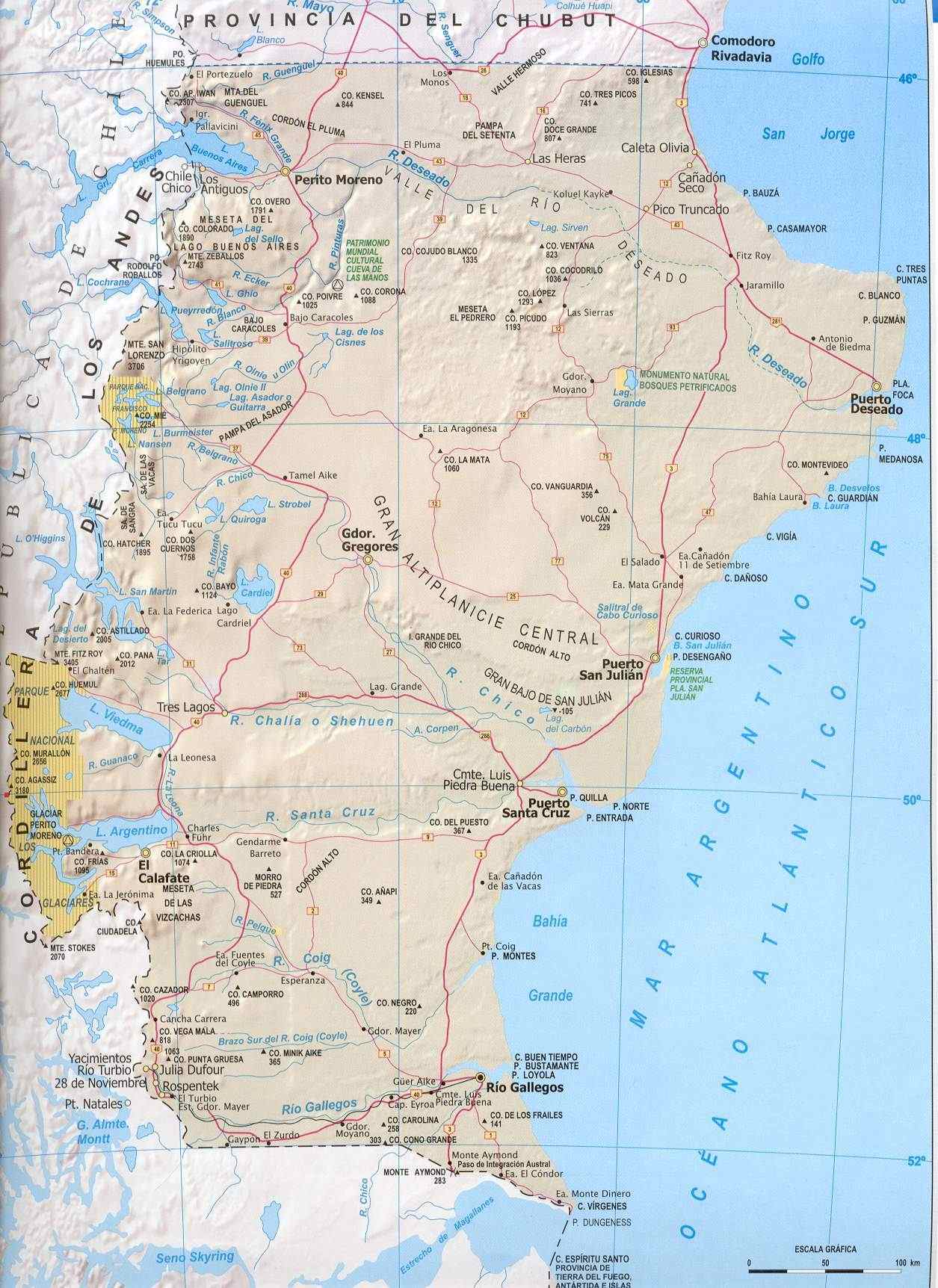 Santa Cruz Province Map, Argentina