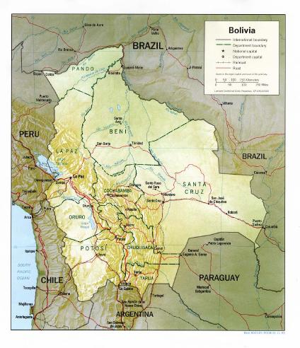 Bolivia Shaded Relief Map