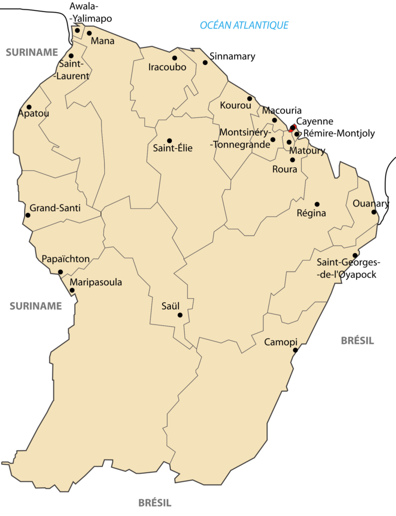 Carte des communes de la Guyane.