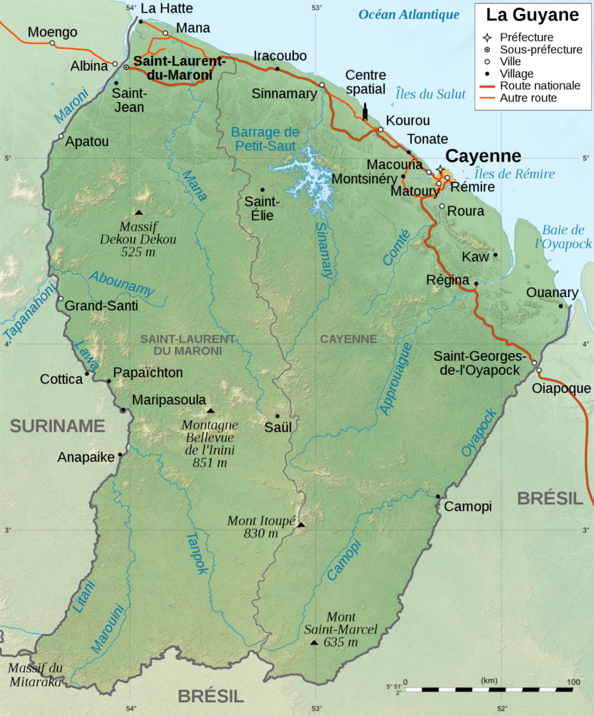 Carte topographique de la Guyane.