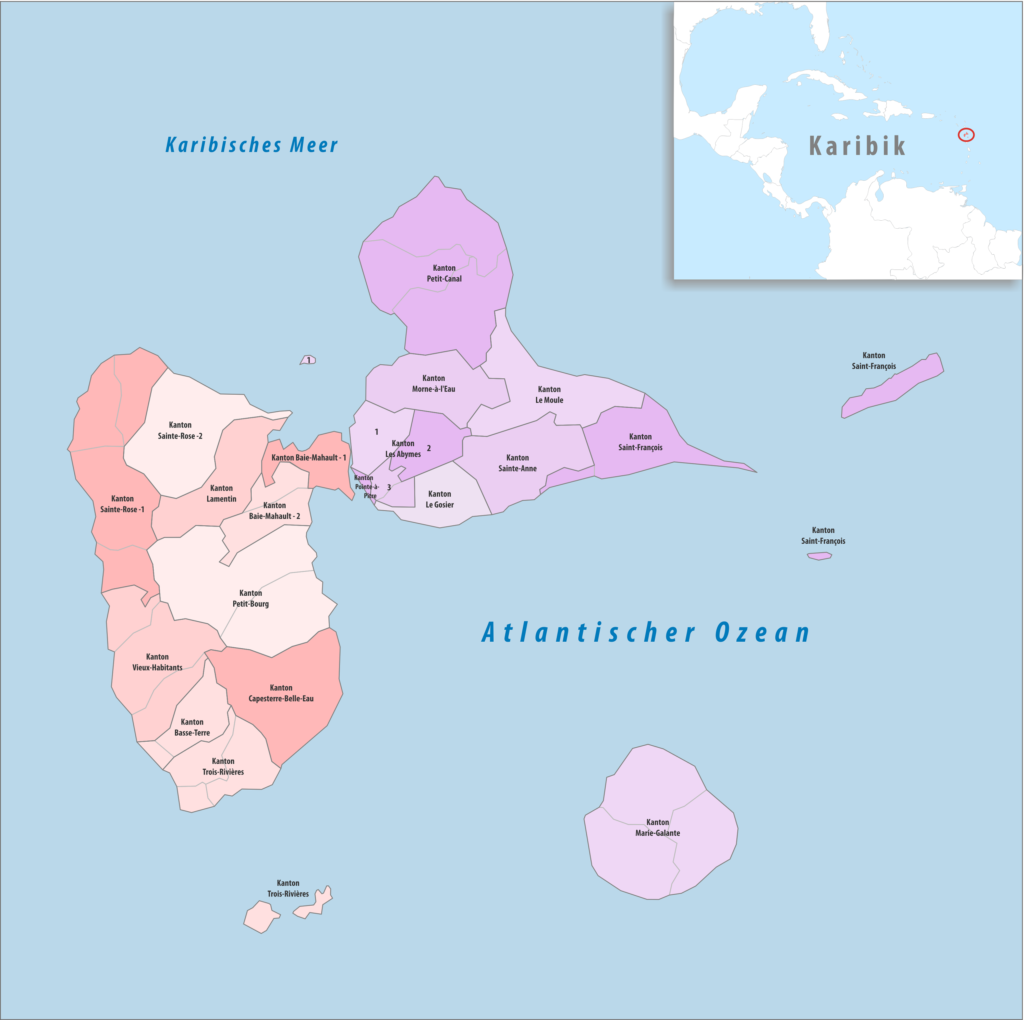 Carte des cantons de la Guadeloupe.
