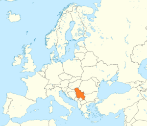 Carte de localisation de la Serbie au sud-est de l'Europe.