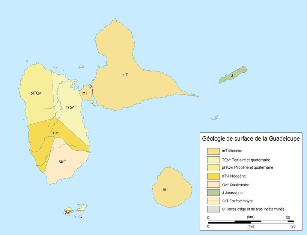 Carte géologique de la Guadeloupe.