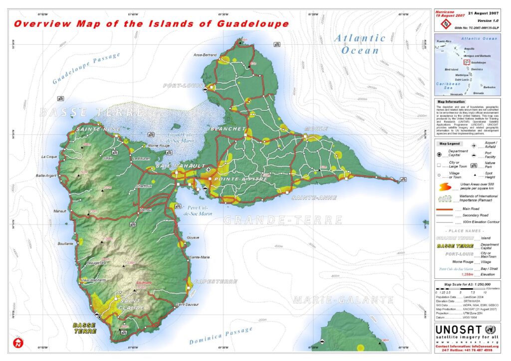 Carte topographique de la Guadeloupe.
