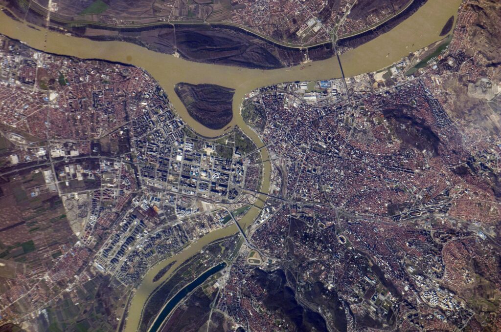 Image satellite de Belgrade capitale de la Serbie