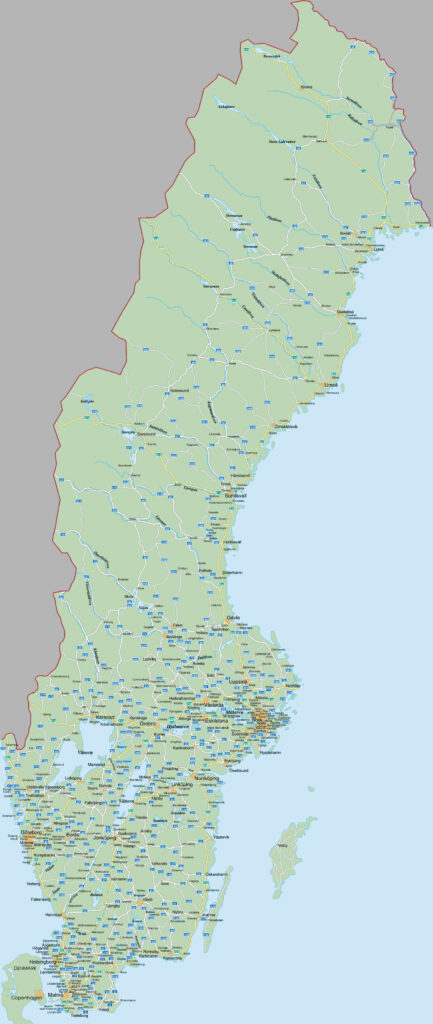 Carte des principales villes de Suède.