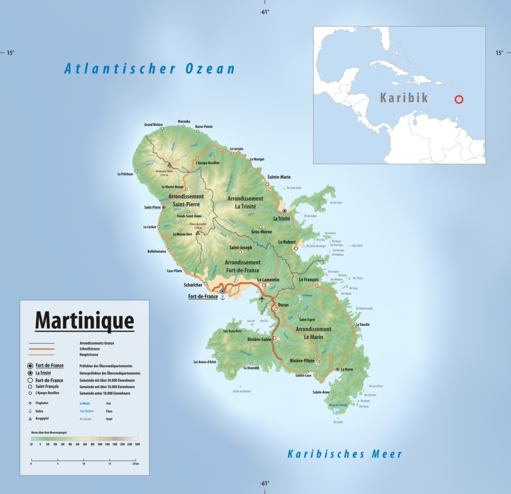 Carte topographique de la Martinique.