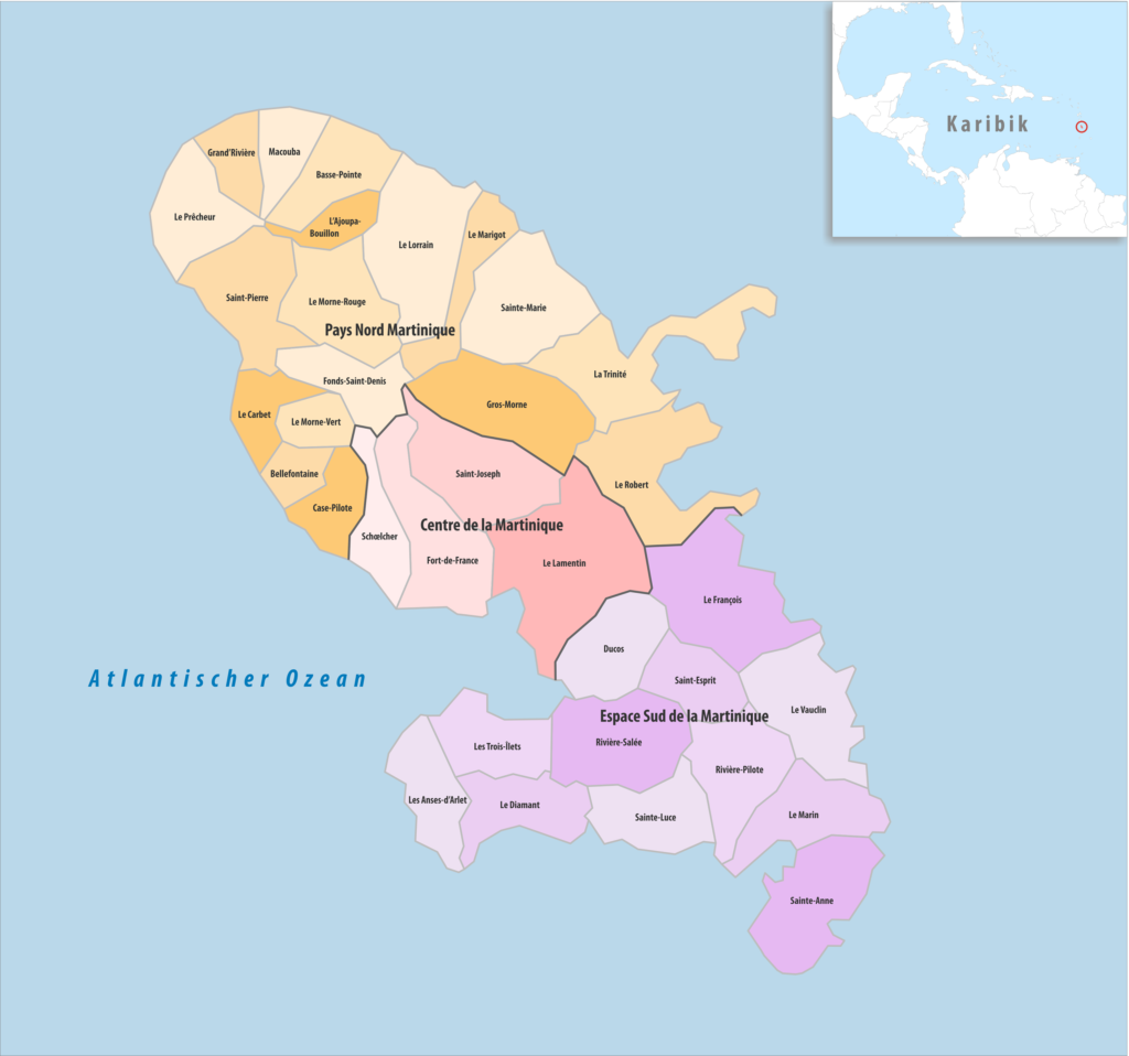 Carte des communes de la Martinique.