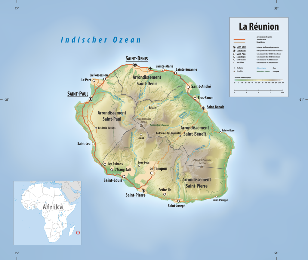 Carte topographique de La Réunion.