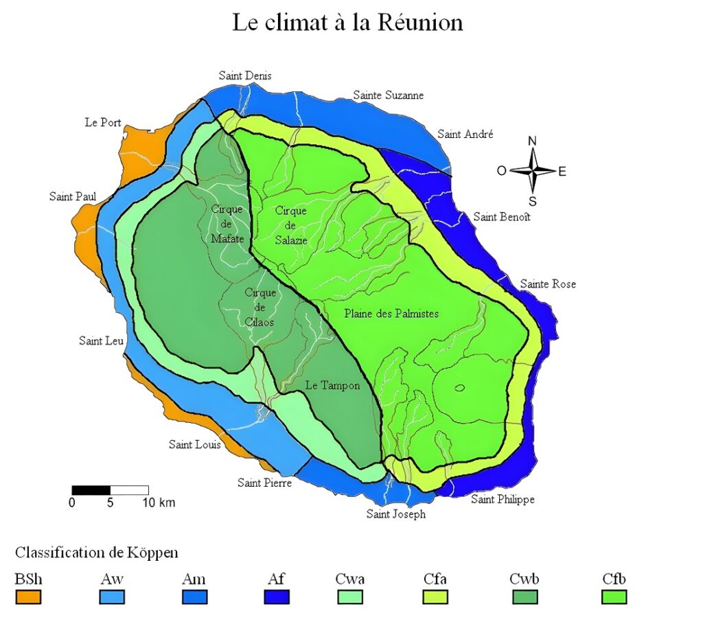 Carte climatique de La Réunion.