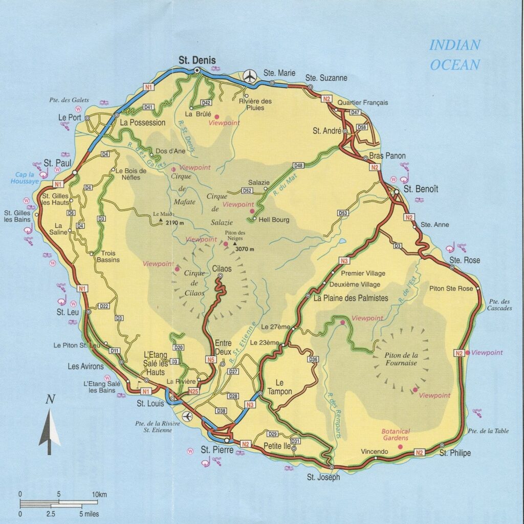 Carte routière de La Réunion.