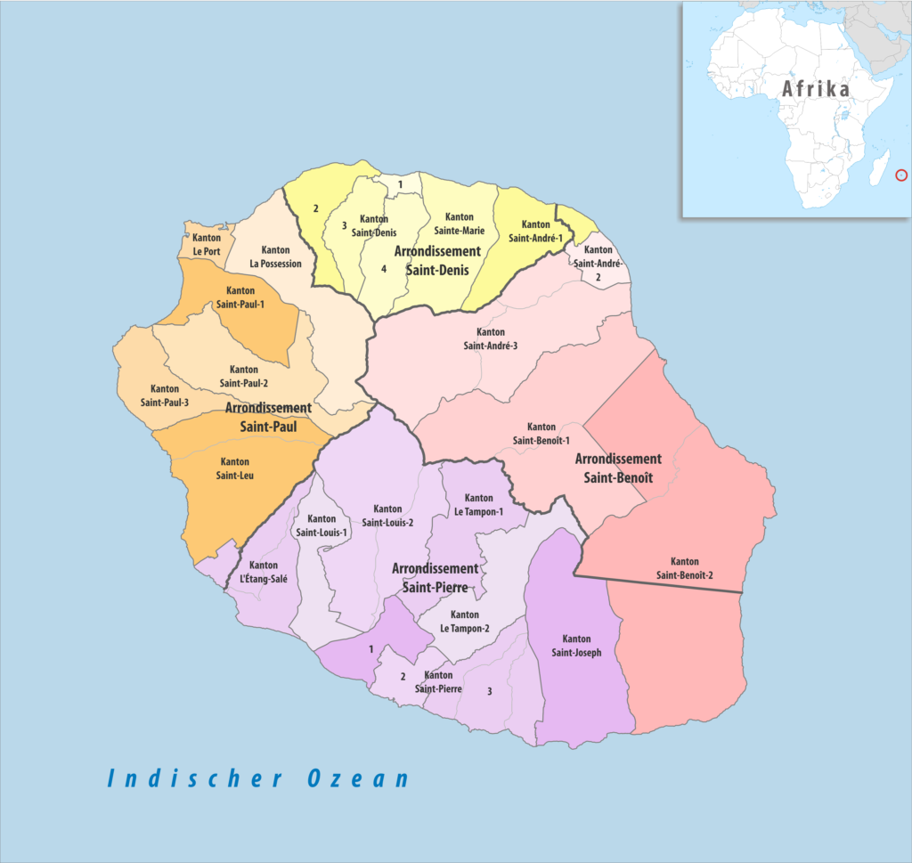 Carte des cantons de La Réunion.