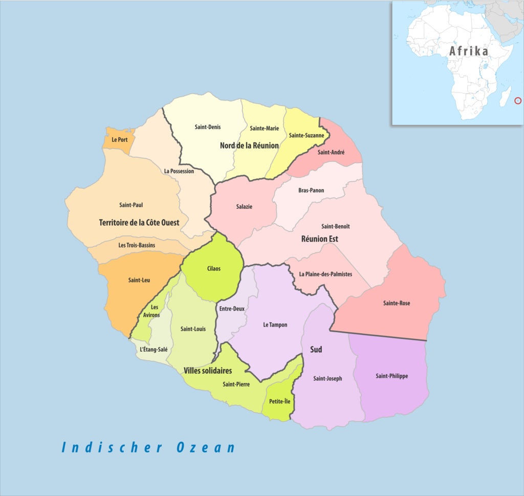 Carte des communes de La Réunion.