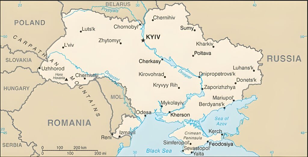 Carte des principales villes d'Ukraine