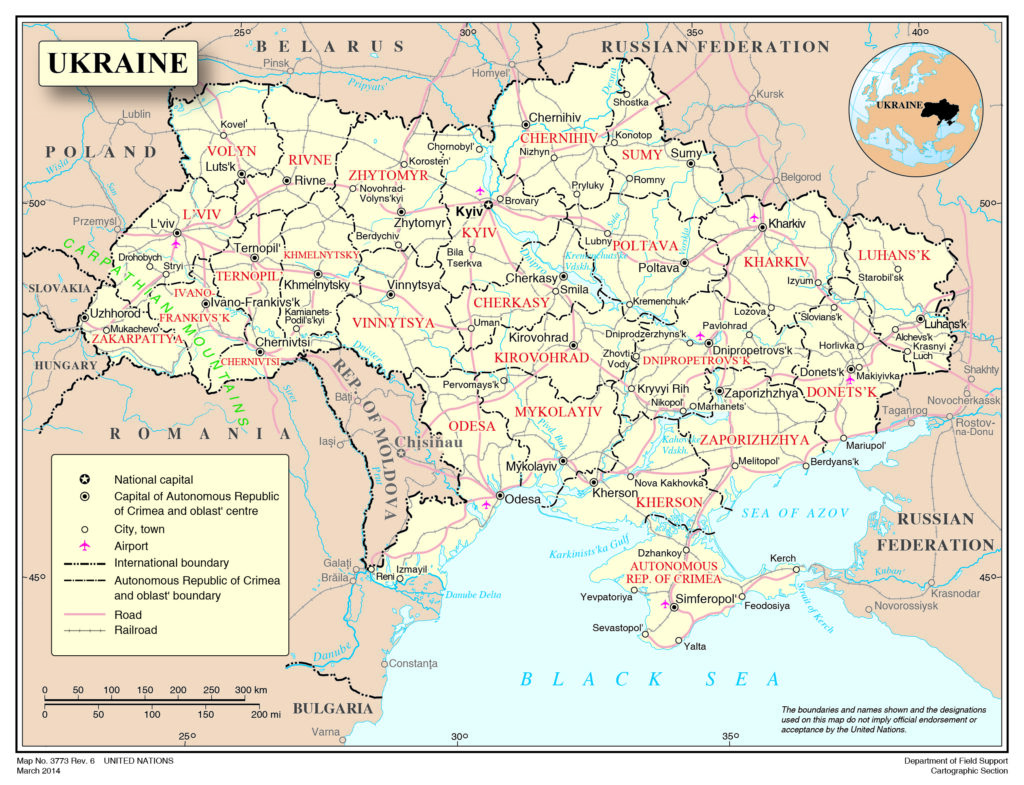 Carte des principales villes d'Ukraine.