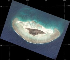 Image satellite de l'île Juan de Nova.