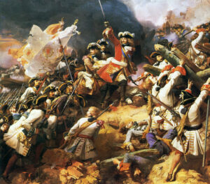 Le maréchal Villars mène la charge française à la bataille de Denain le 24 juillet 1712.