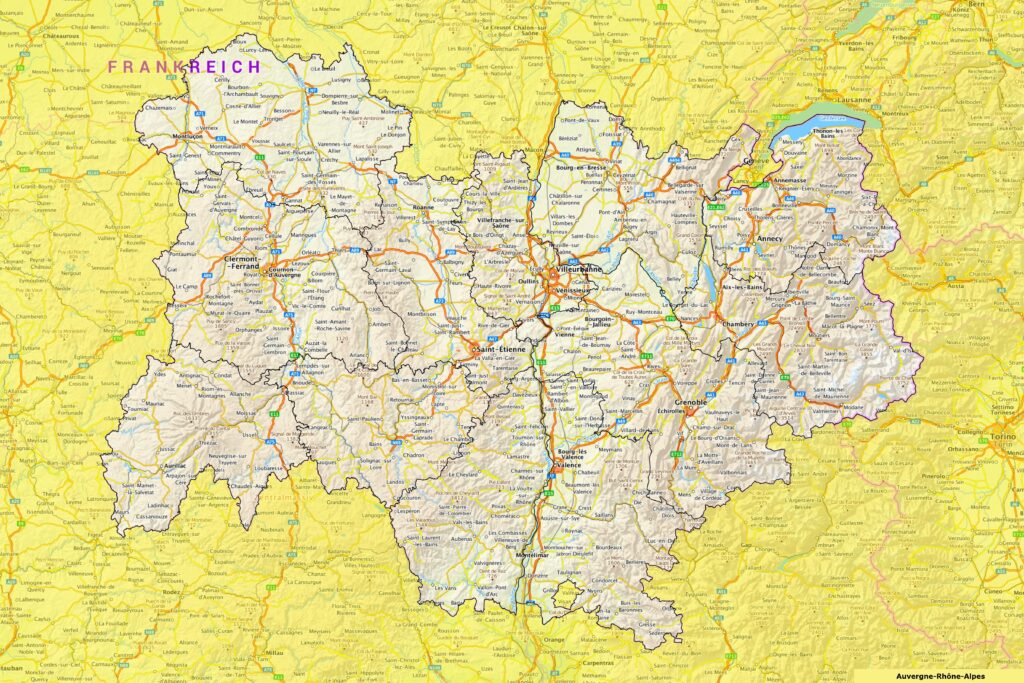 Carte de la région Auvergne-Rhône-Alpes.