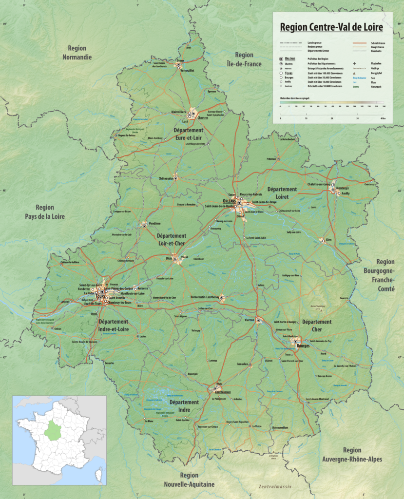 Carte de la région Centre-Val de Loire.