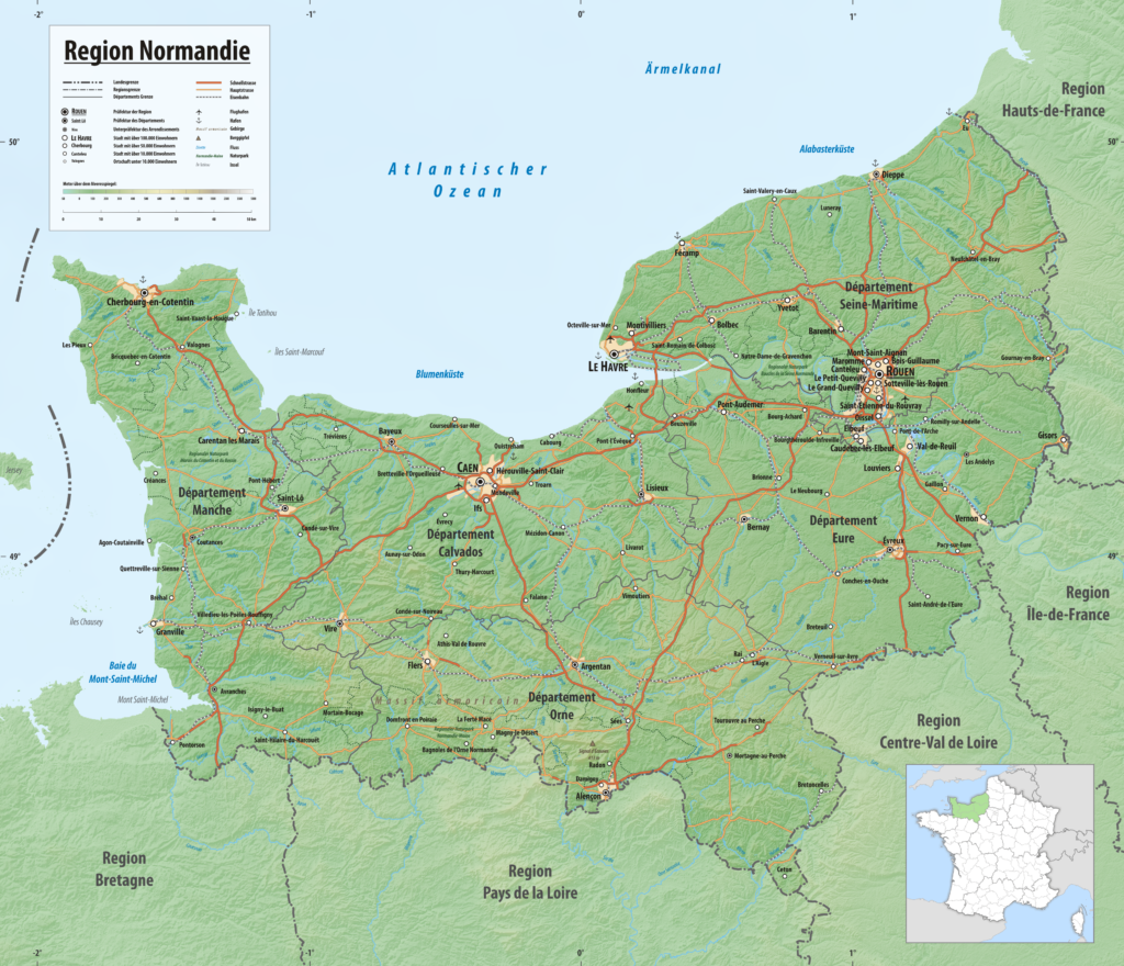 Carte de la région Normandie.