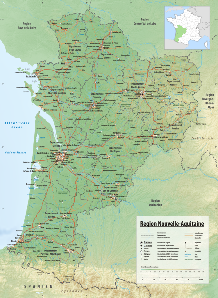 Carte de la Nouvelle-Aquitaine.