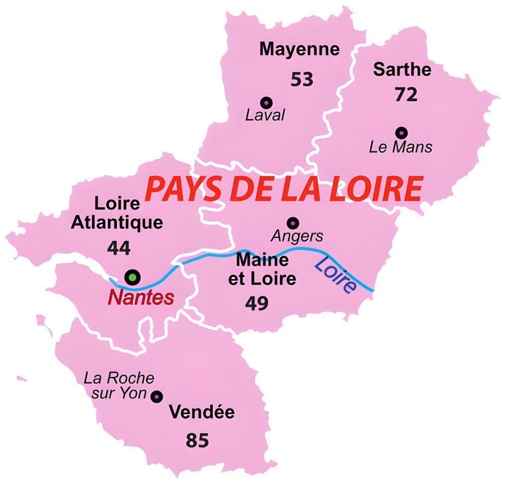 Carte des départements des Pays de la Loire.