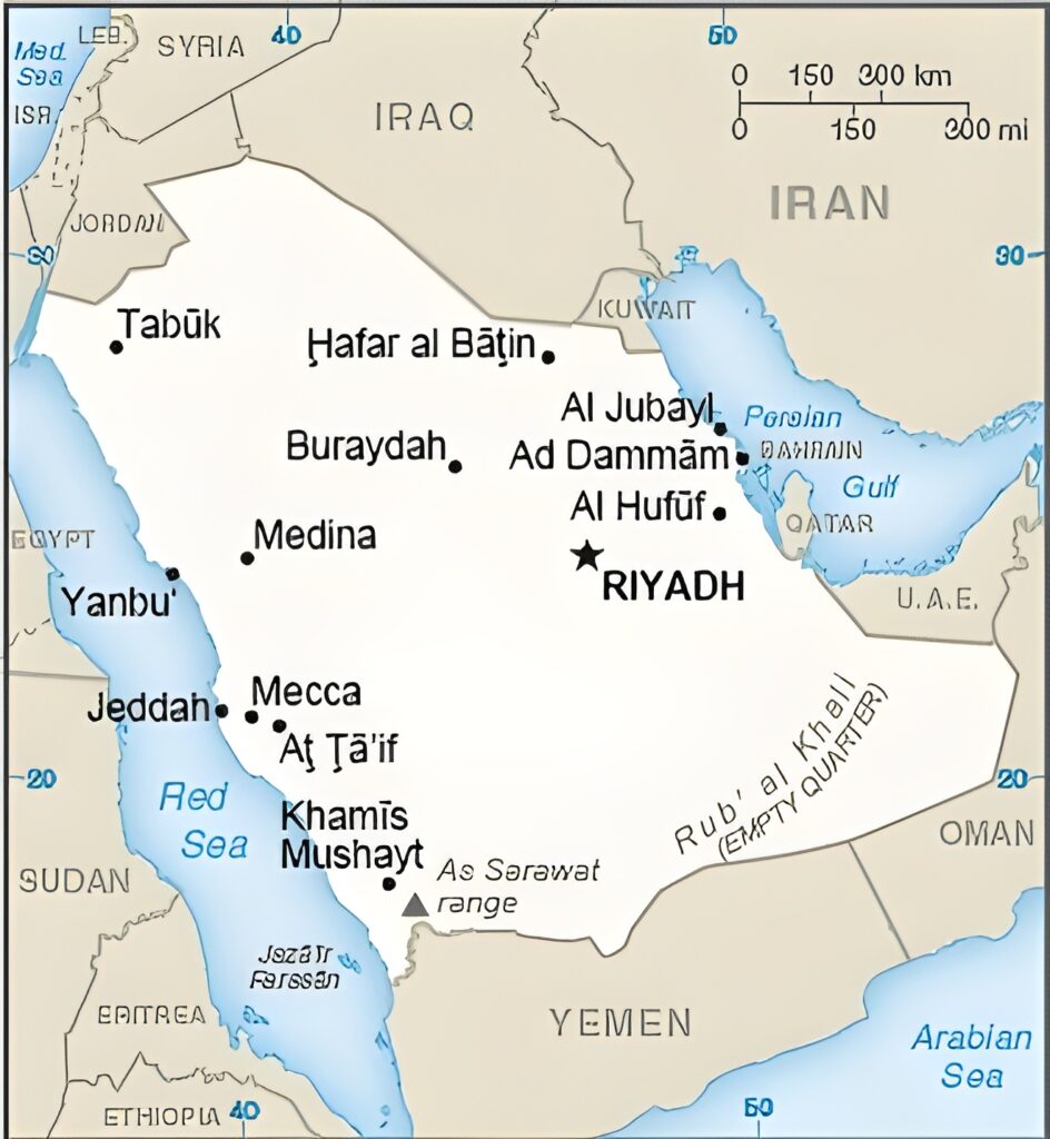 Carte des principales villes d'Arabie Saoudite