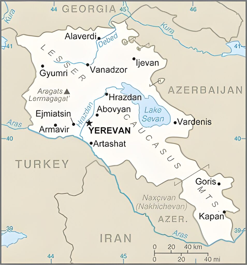 Carte des principales villes d'Arménie