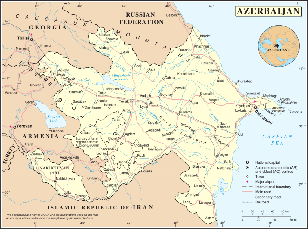 Carte des principales villes d'Azerbaïdjan
