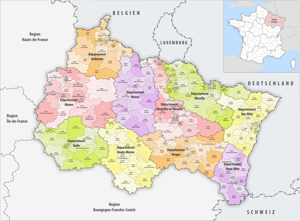 Carte des cantons de la région Grand Est.
