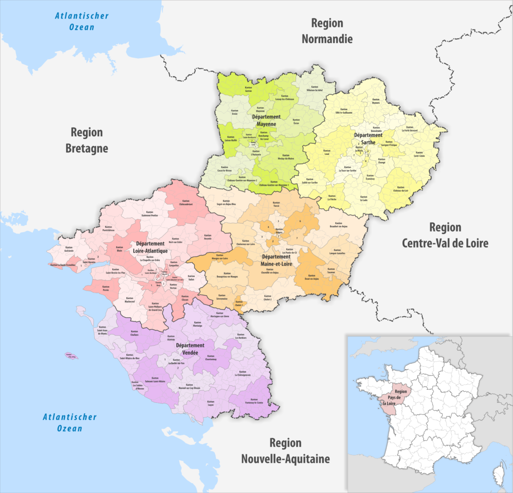 Carte des cantons de la région Pays de la Loire.