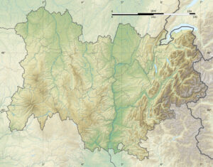 Carte physique vierge d'Auvergne-Rhône-Alpes.