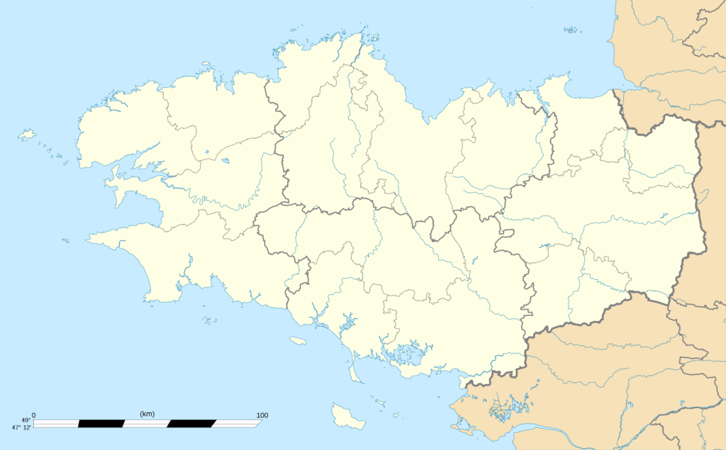 Carte muette des départements et arrondissements de la Bretagne.