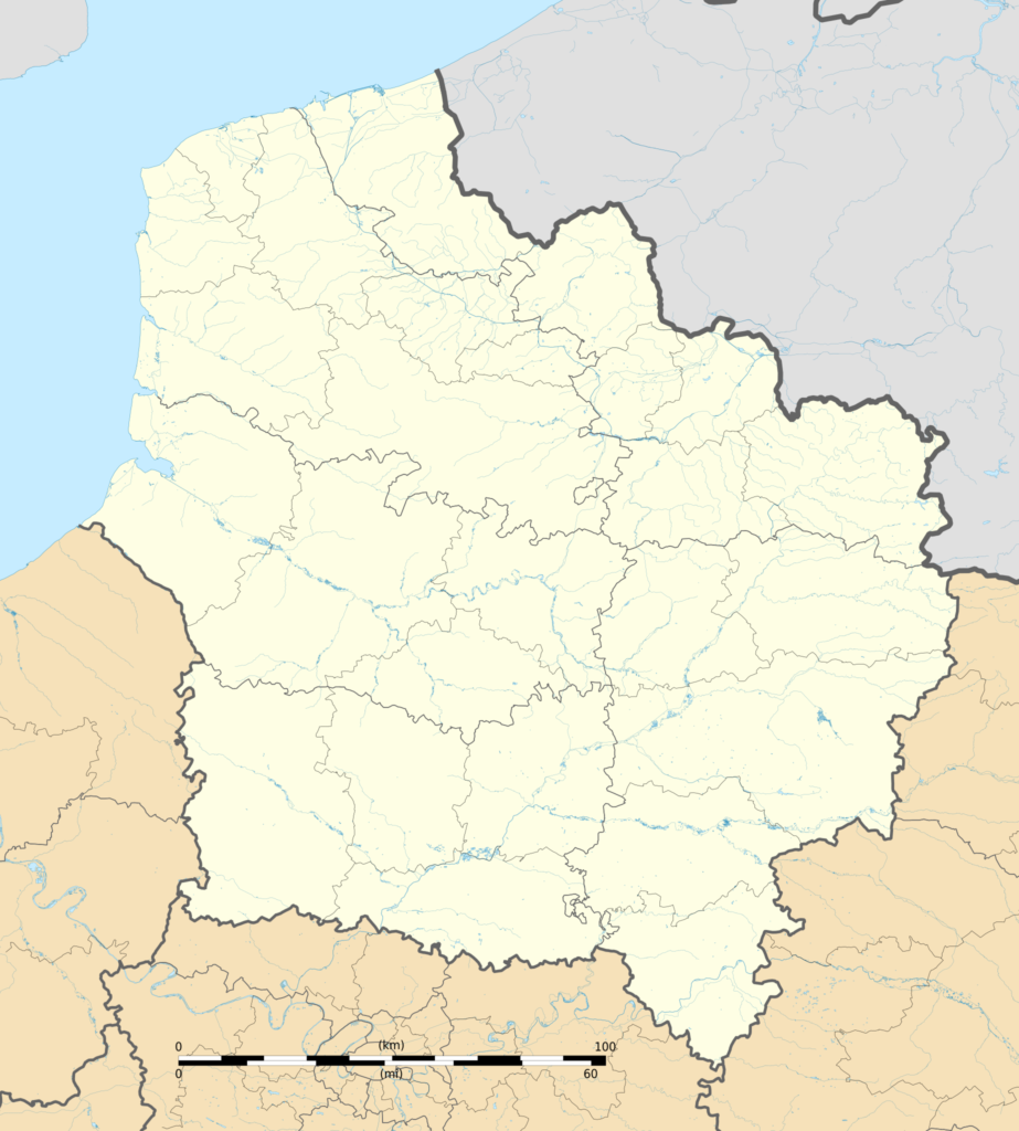 Carte muette des départements et arrondissements des Hauts-de-France.