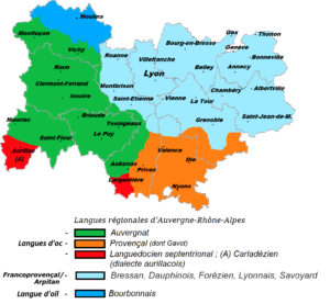 Carte linguistique de la région Auvergne-Rhône-Alpes