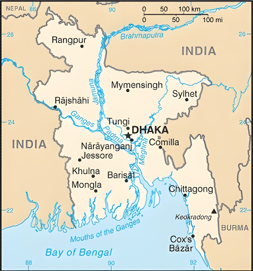 Carte des principales villes du Bangladesh