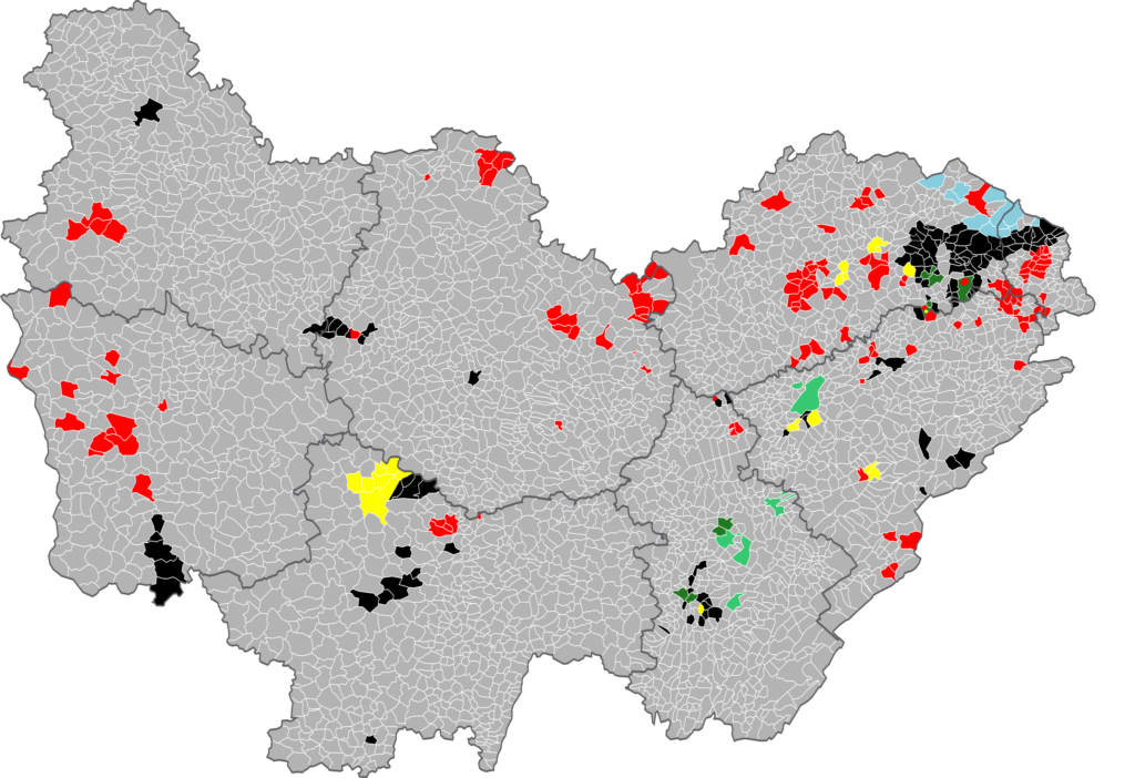 Carte des ressources minéralogiques de Bourgogne-Franche-Comté.