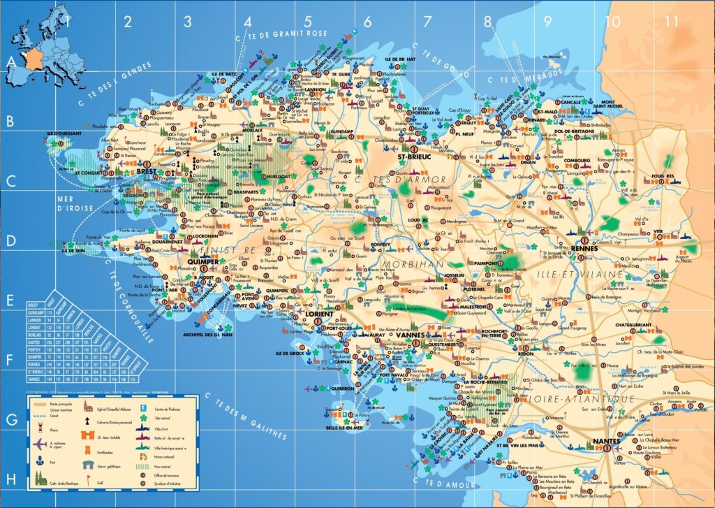 Carte touristique de la Bretagne.