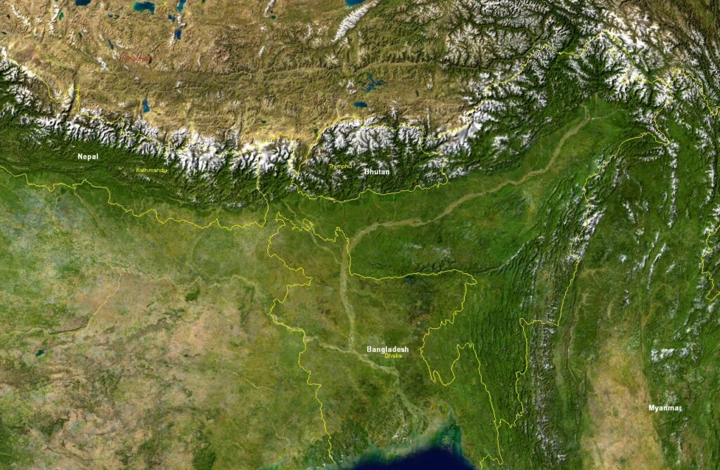 Image satellite du Bangladesh et les pays voisins